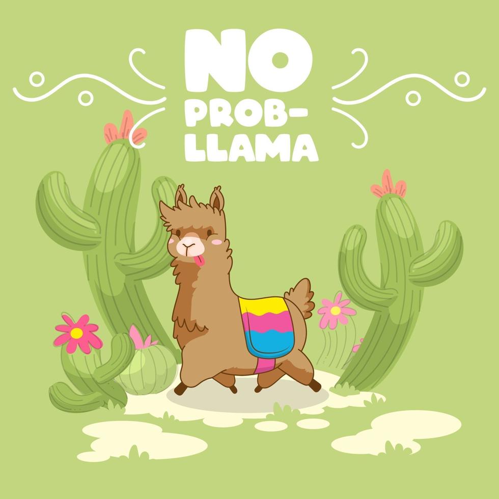 citation mignonne de lama, pas de problème de lama, illustration vectorielle de lama vecteur
