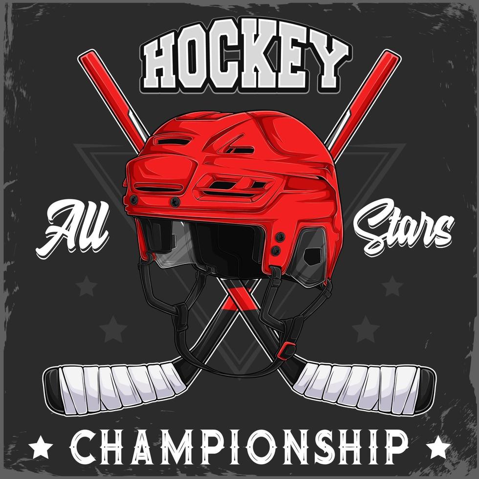 casque de hockey sur glace et bâtons croisés avec texte de championnat toutes les étoiles vecteur