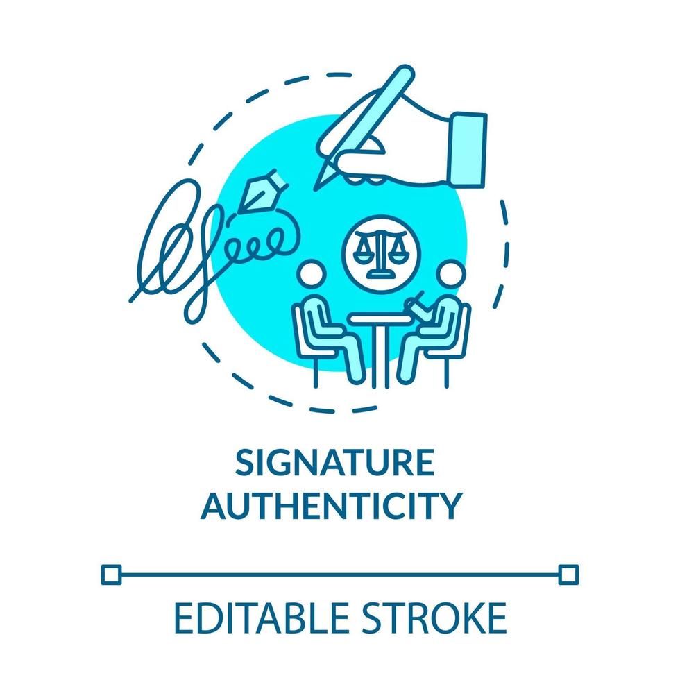 icône de concept turquoise d'authenticité de signature vecteur