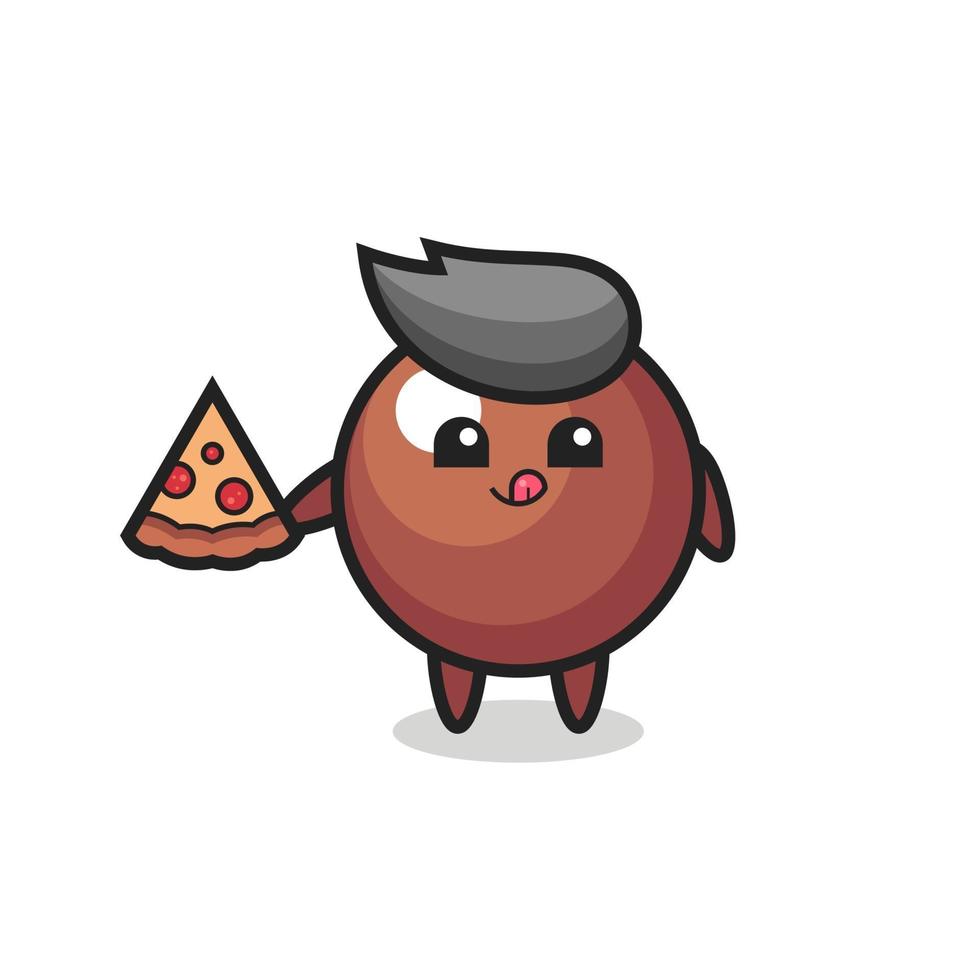 dessin animé mignon de boule de chocolat mangeant de la pizza vecteur