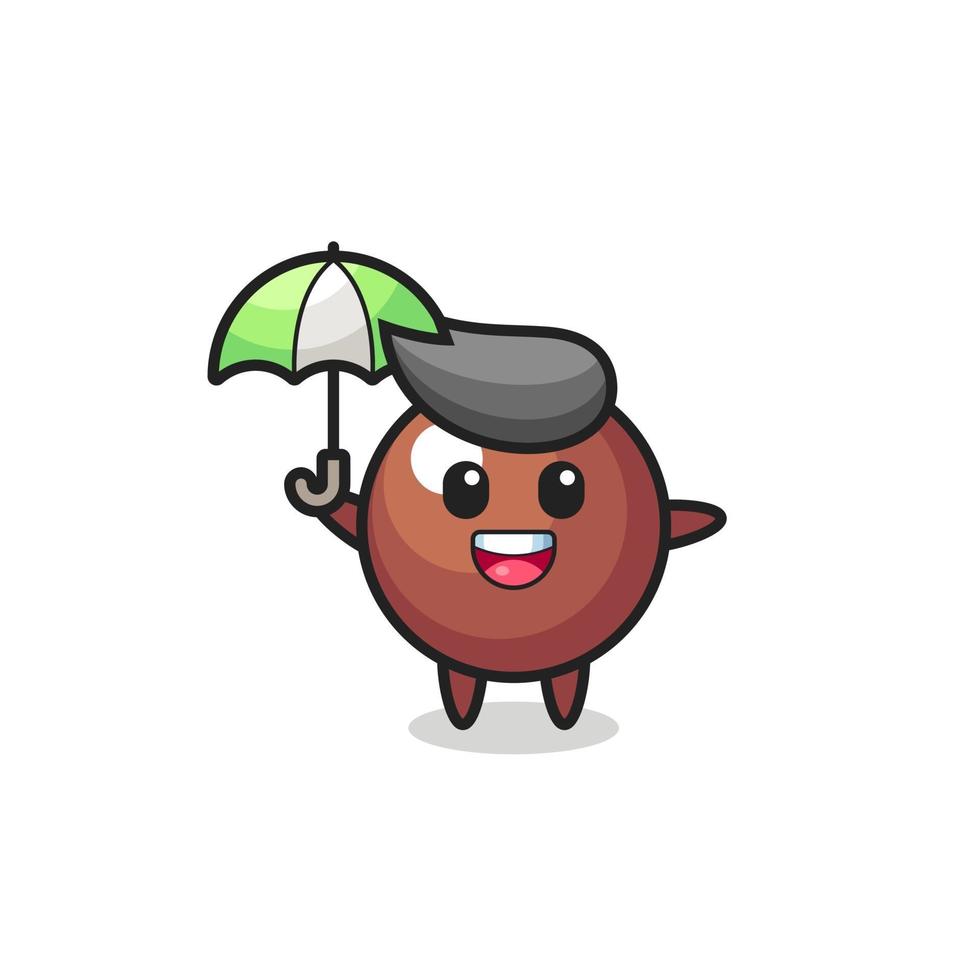 illustration mignonne de boule de chocolat tenant un parapluie vecteur