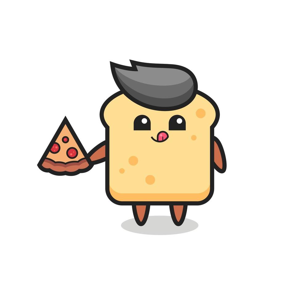 dessin animé de pain mignon mangeant de la pizza vecteur