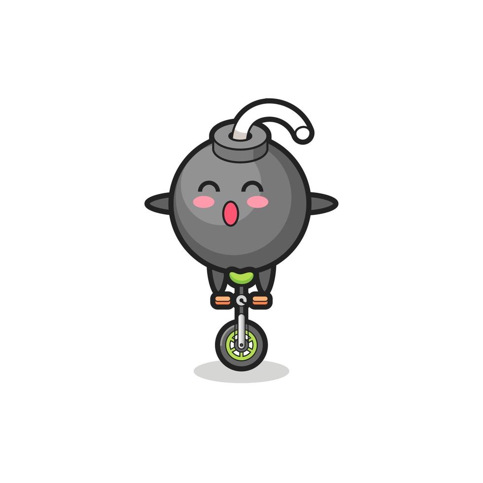 le personnage mignon de la bombe fait du vélo de cirque vecteur