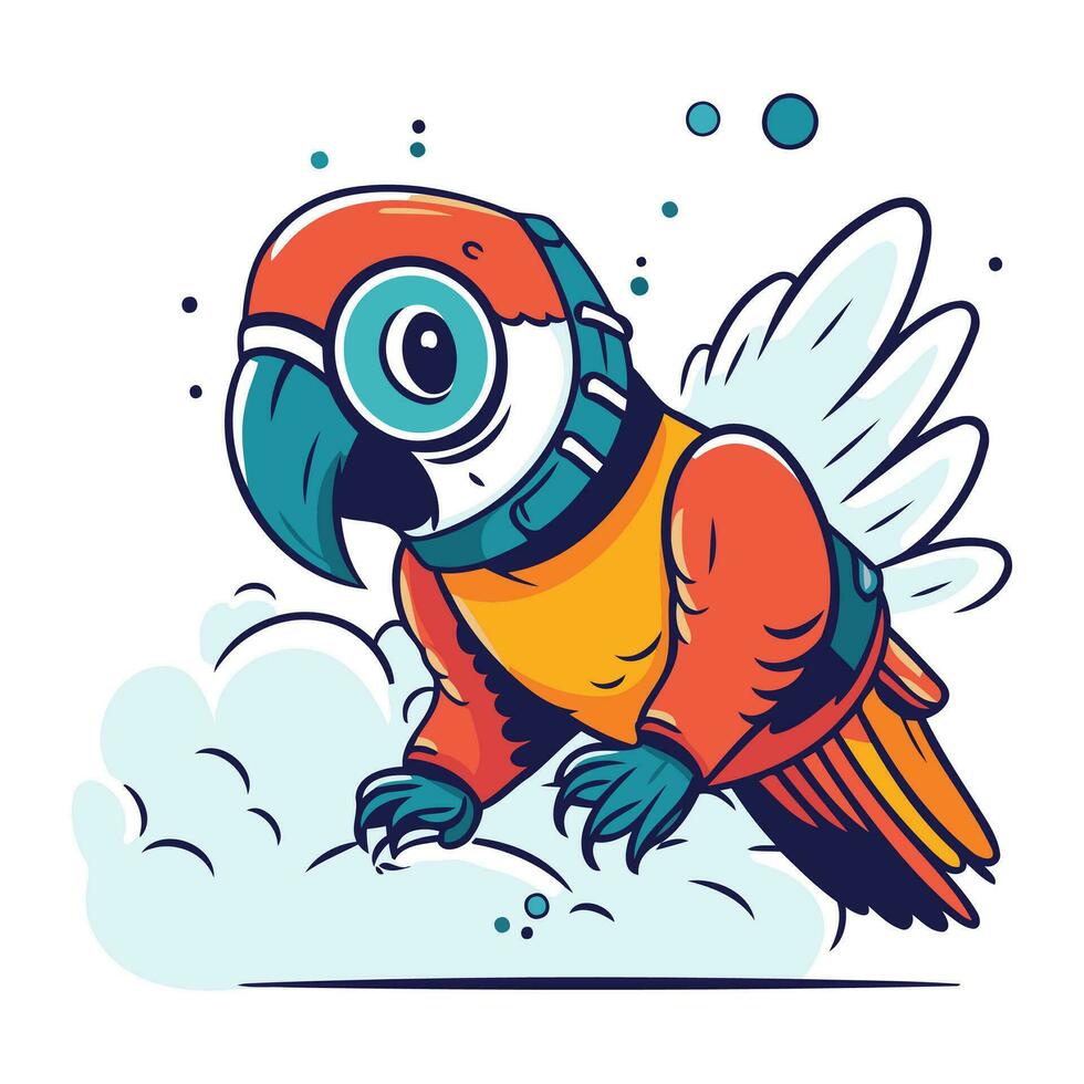 mignonne dessin animé perroquet en volant dans le ciel. vecteur illustration.