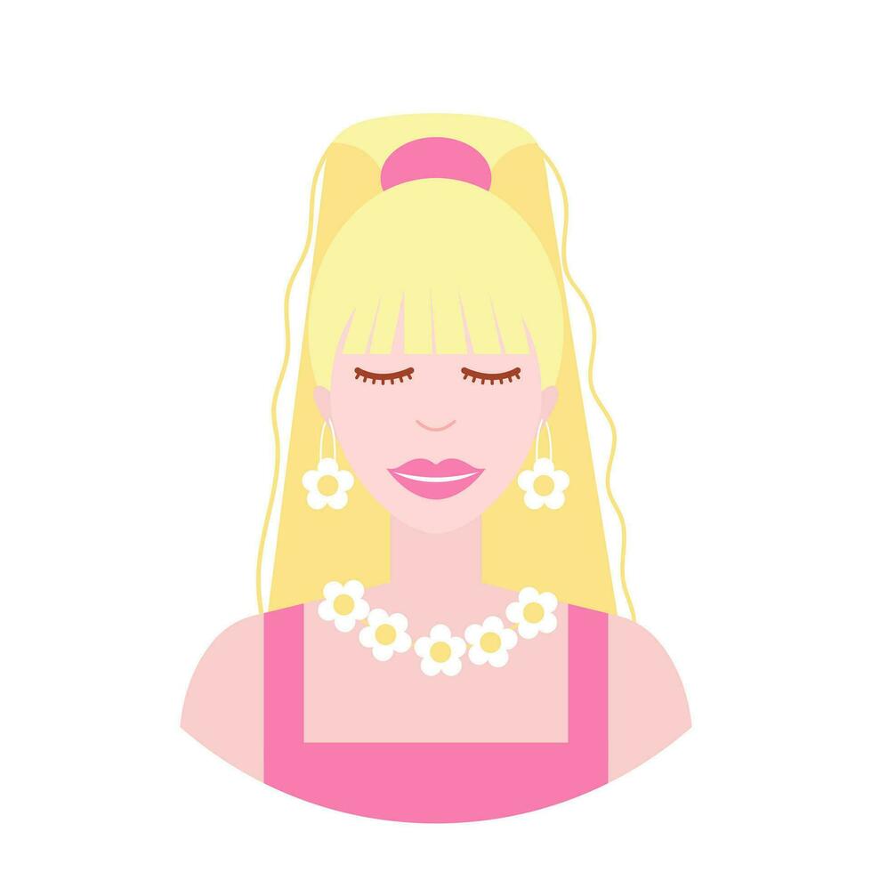 blond jolie poupée dans barbiecore style vecteur illustration