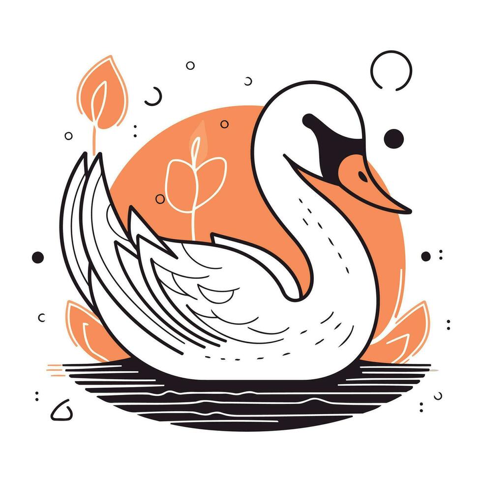 cygne sur le lac. vecteur illustration dans griffonnage style.