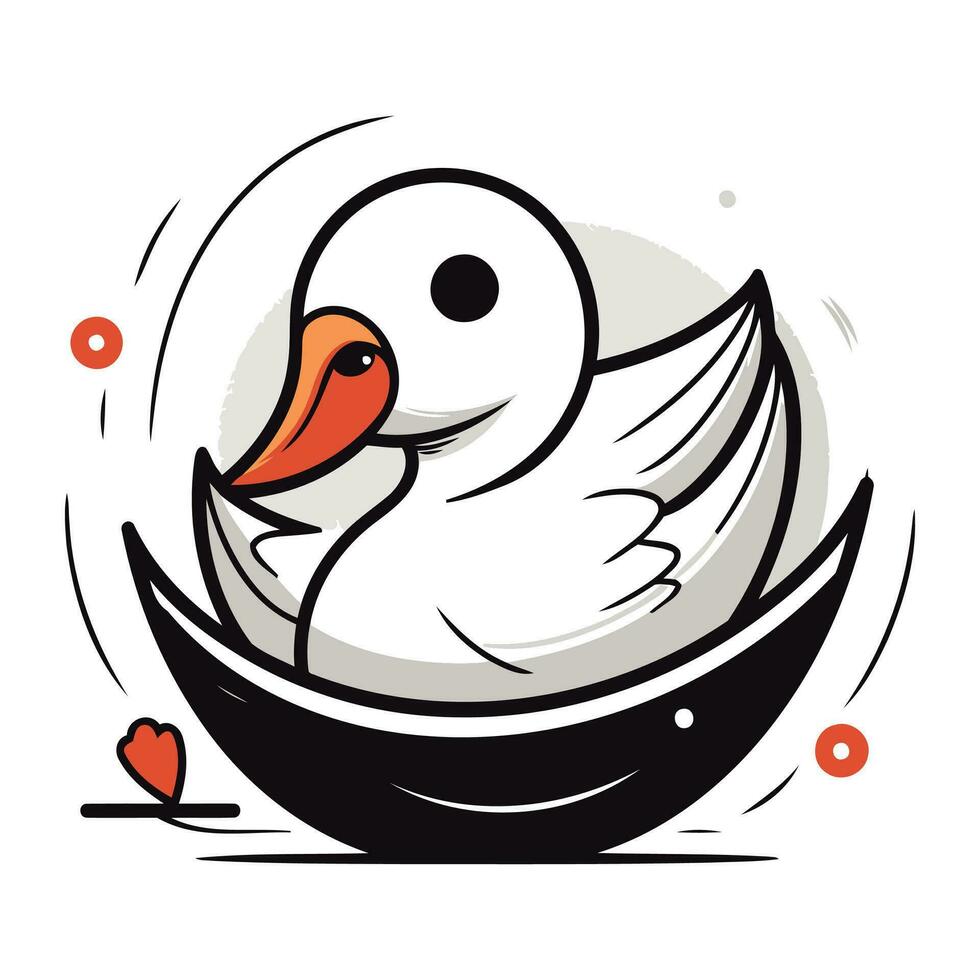 vecteur illustration de une mignonne canard dans une bateau sur une blanc Contexte