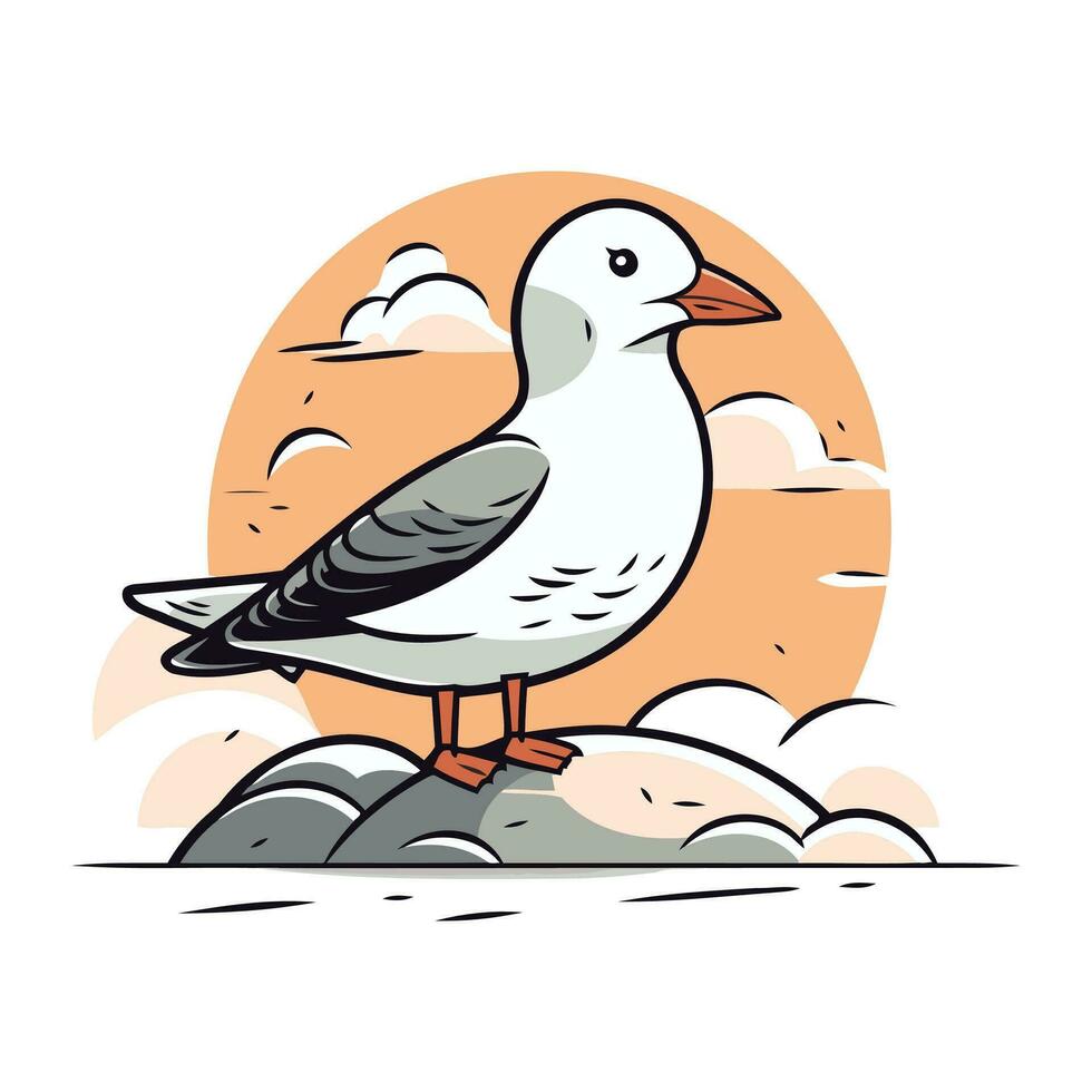 mouette sur le rock. vecteur illustration dans dessin animé style.