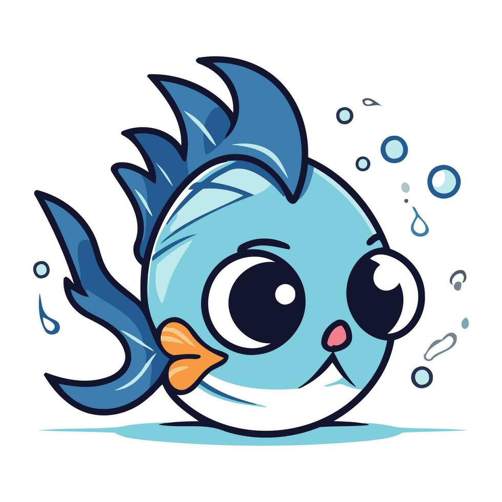 illustration de une mignonne dessin animé poisson avec gros yeux et bleu yeux vecteur