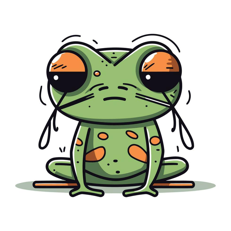 mignonne grenouille avec triste yeux. vecteur illustration dans dessin animé style.