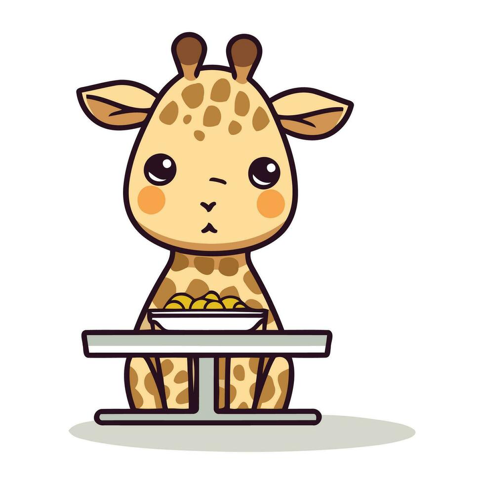 mignonne girafe dessin animé personnage avec assiette de nourriture vecteur illustration