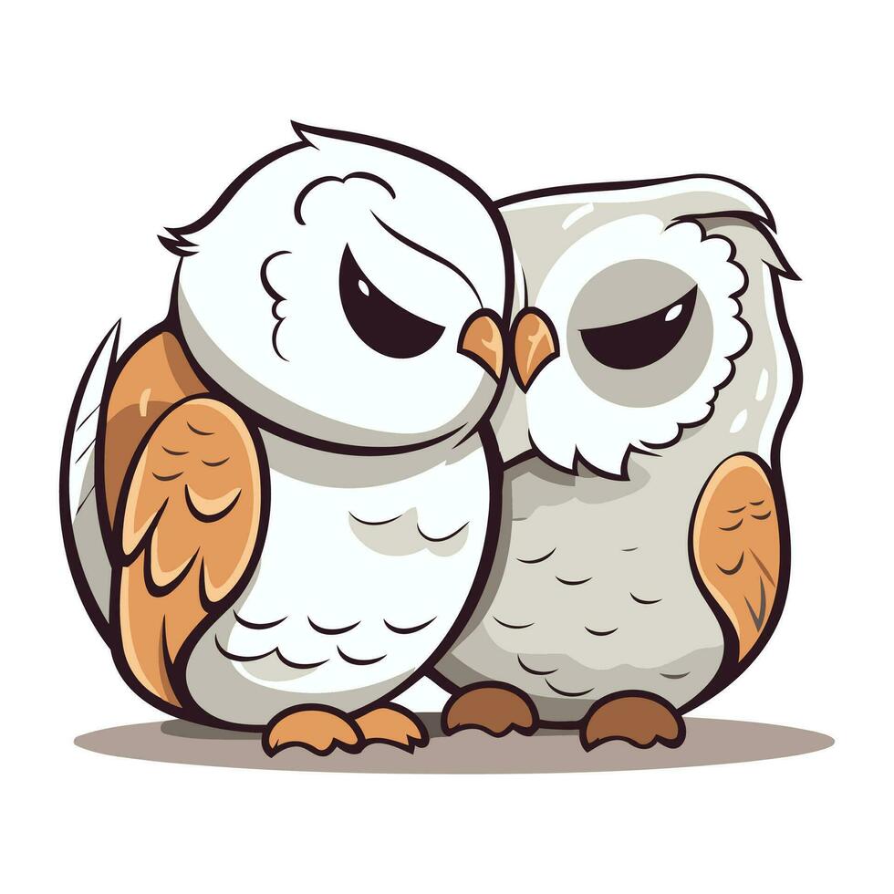 hibou couple isolé sur une blanc Contexte. vecteur illustration dans dessin animé style.