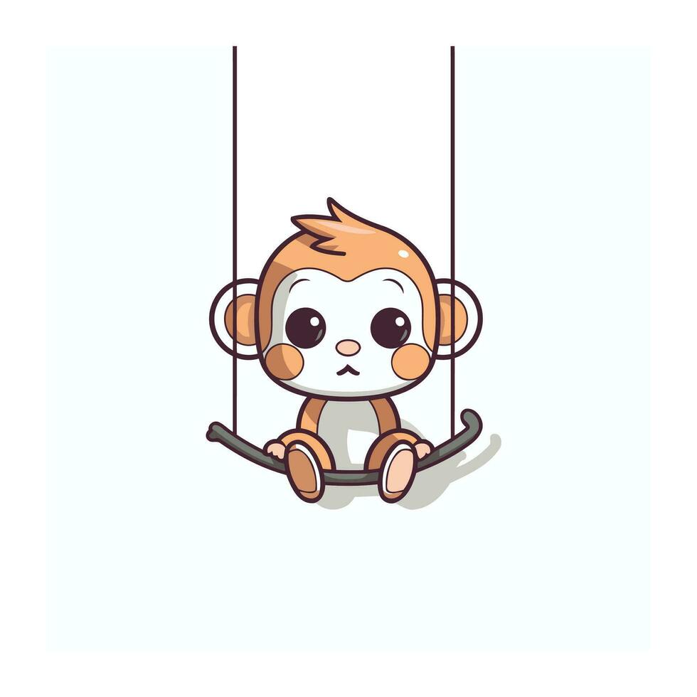 mignonne dessin animé singe balançant sur une balançoire. vecteur illustration sur blanc Contexte.
