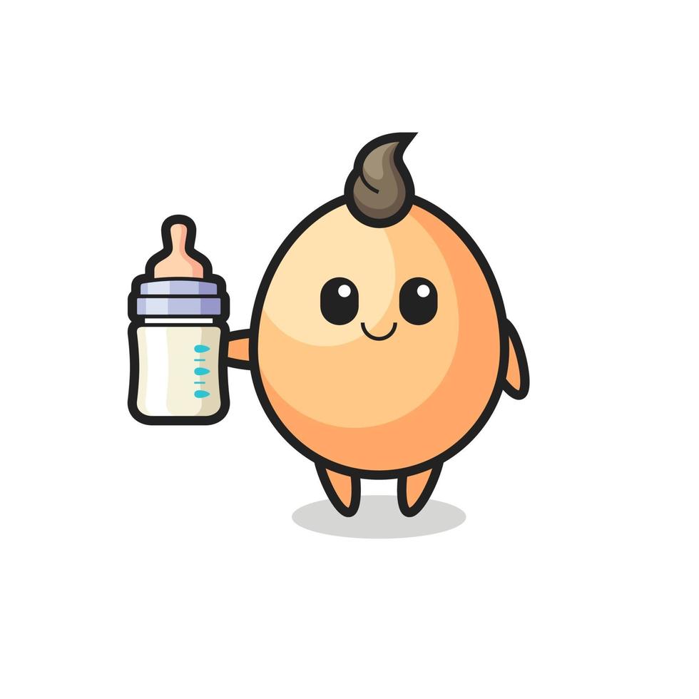 personnage de dessin animé d'oeuf de bébé avec une bouteille de lait vecteur