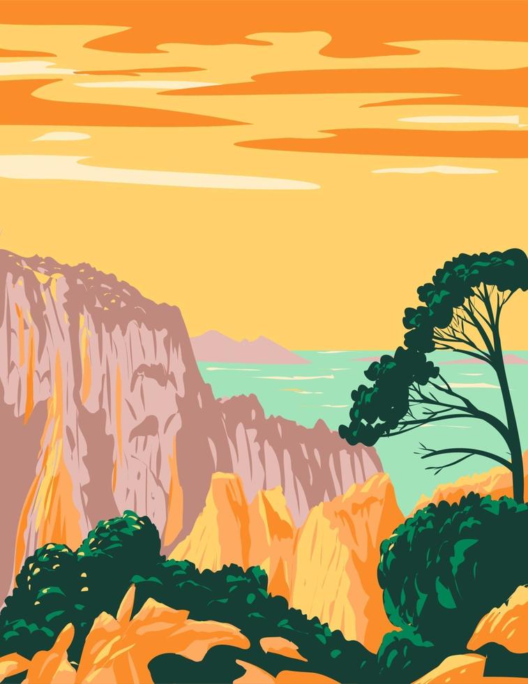 parc national des calanques au belvédère france art déco wpa poster art vecteur