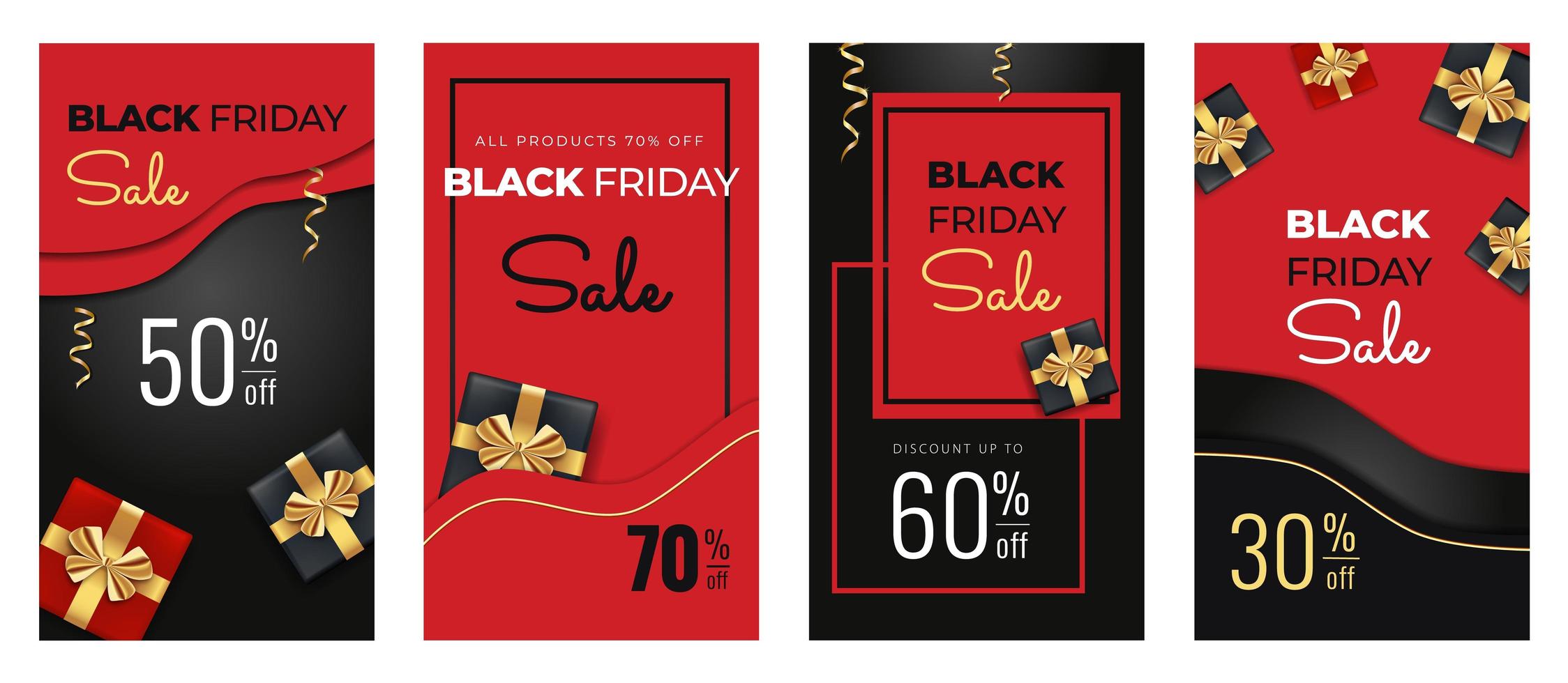modèle de bannières verticales d'histoires noires et rouges de vente vendredi noir vecteur