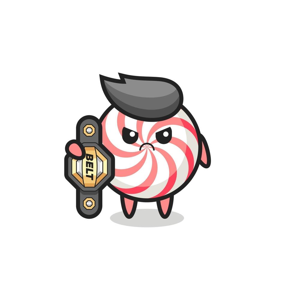 personnage de mascotte de bonbons en tant que combattant mma avec la ceinture de champion vecteur