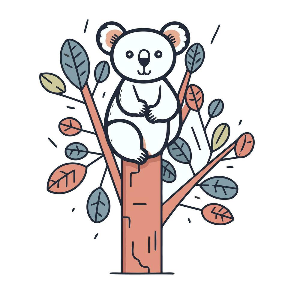 mignonne koala séance sur une arbre. vecteur illustration dans linéaire style.