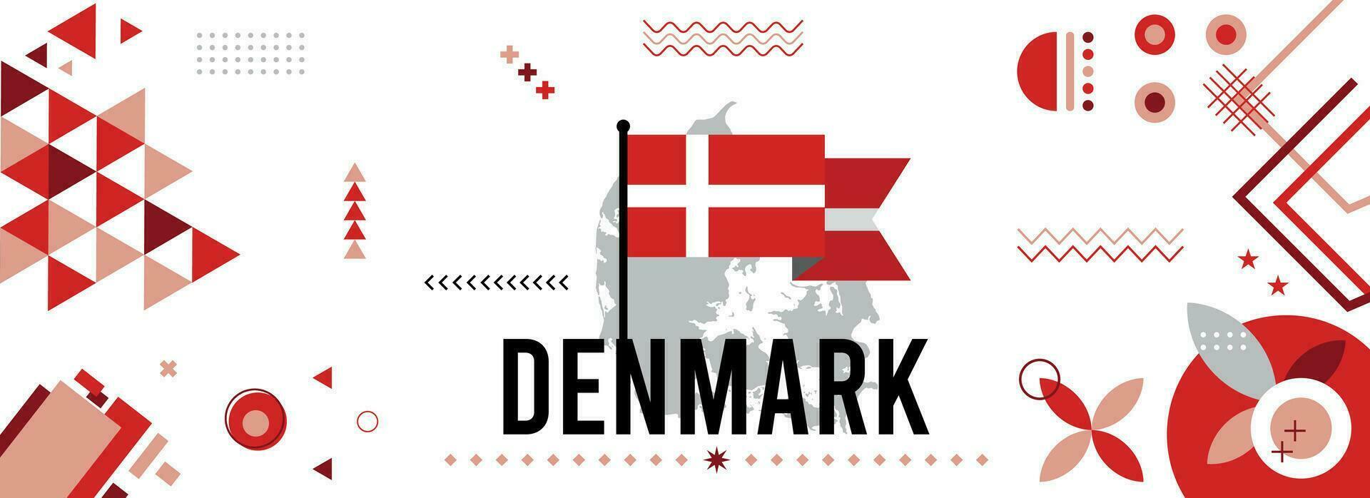 Danemark nationale ou indépendance journée bannière conception pour pays fête. drapeau et carte de Danemark avec moderne rétro conception et abstrait géométrique Icônes. vecteur illustration
