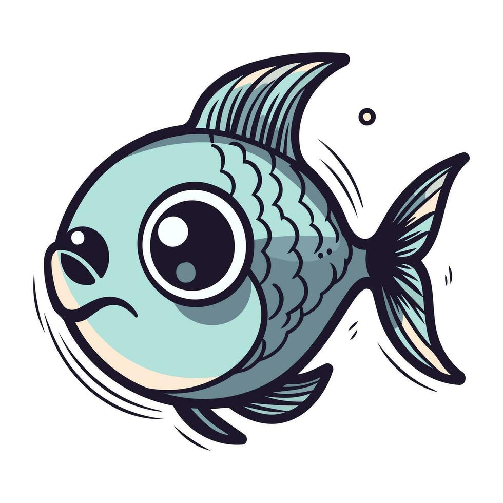 mignonne dessin animé poisson. vecteur illustration isolé sur une blanc Contexte.