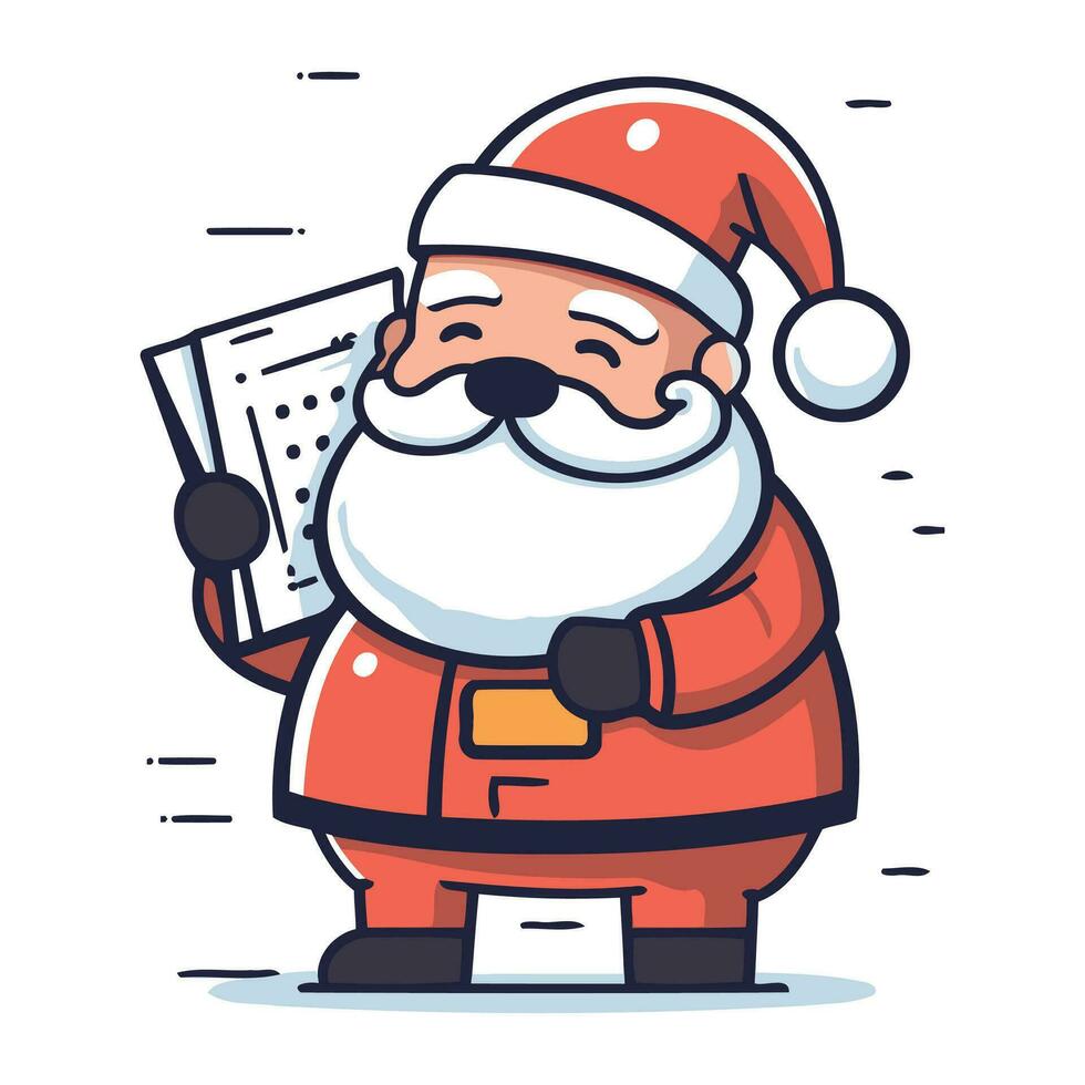 dessin animé Père Noël claus en portant une feuille de papier. vecteur illustration.