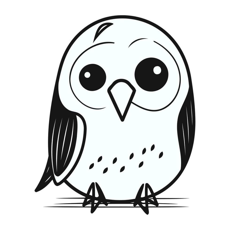 mignonne noir et blanc vecteur illustration de une mignonne dessin animé hibou.