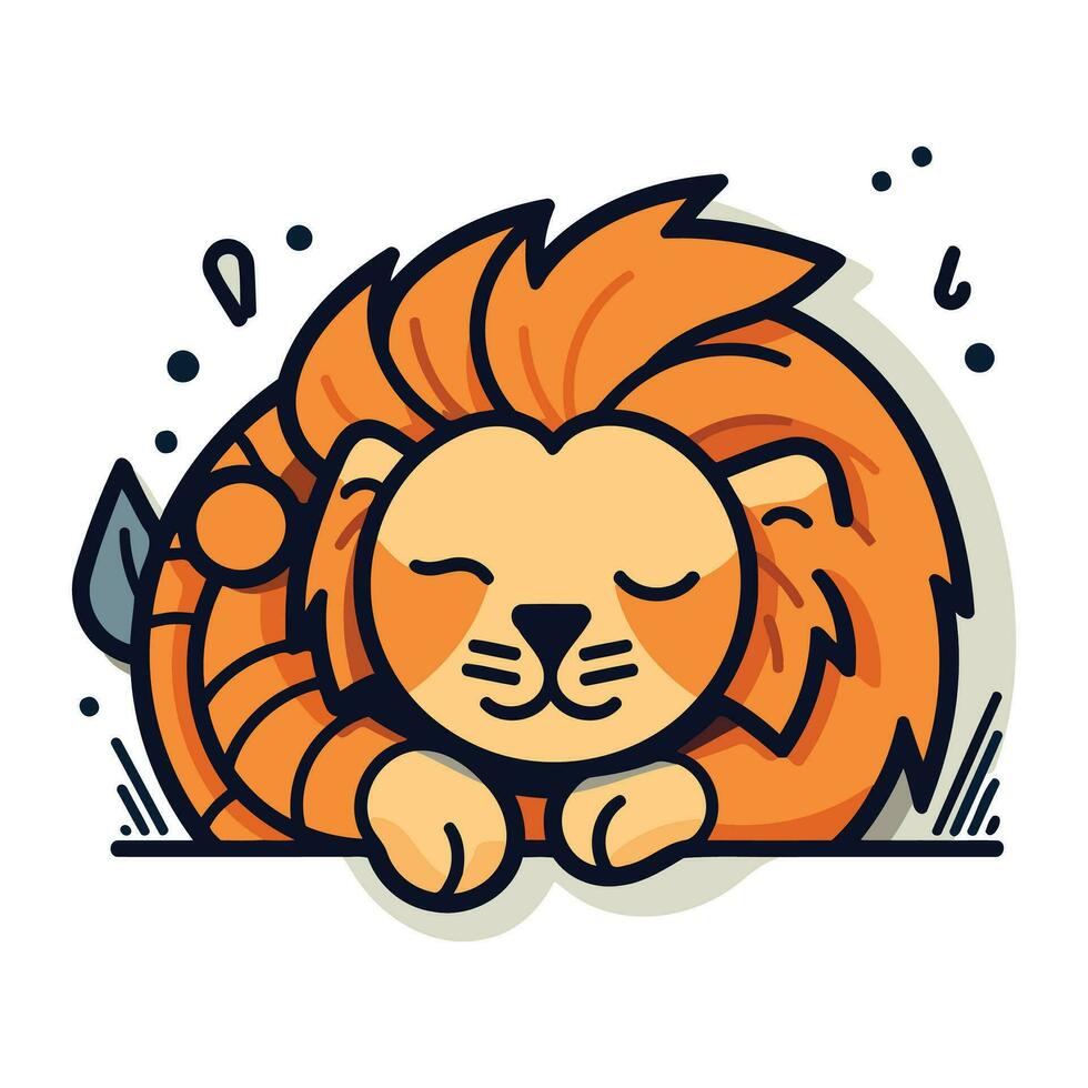 Lion en train de dormir sur blanc Contexte. mignonne dessin animé personnage. vecteur illustration.