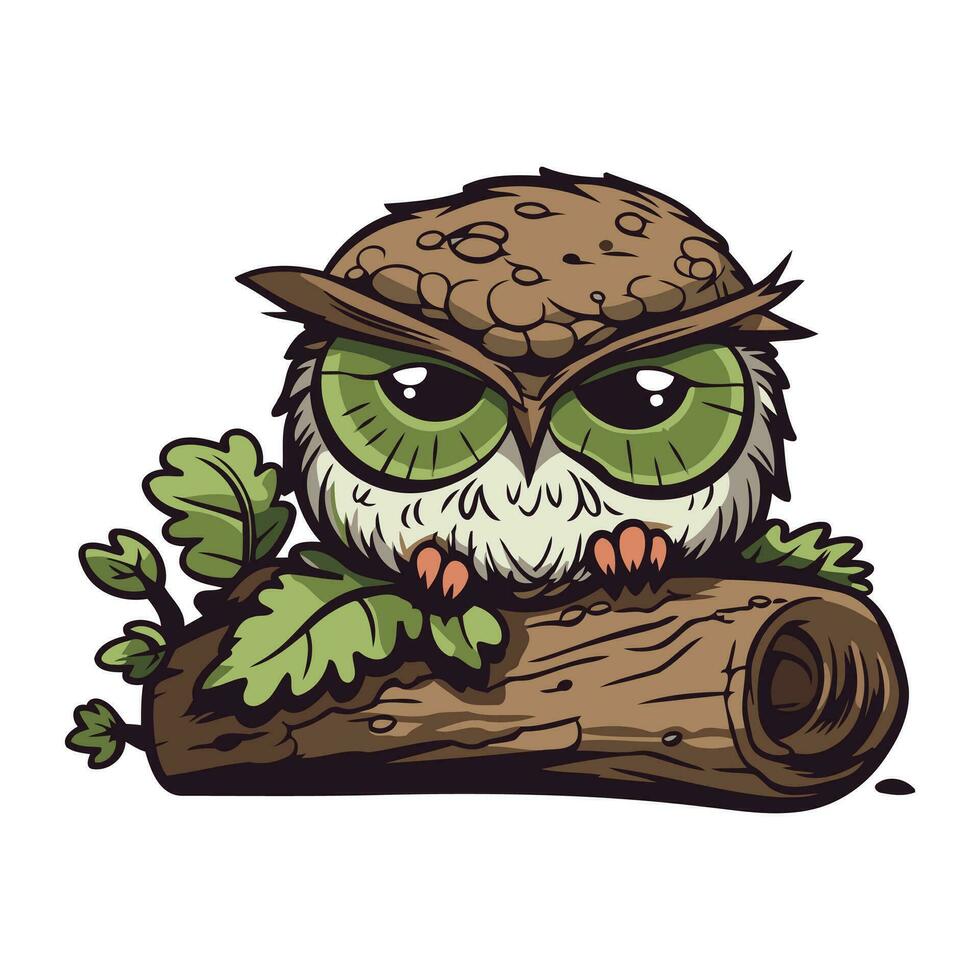 hibou avec vert yeux séance sur une enregistrer. vecteur illustration.