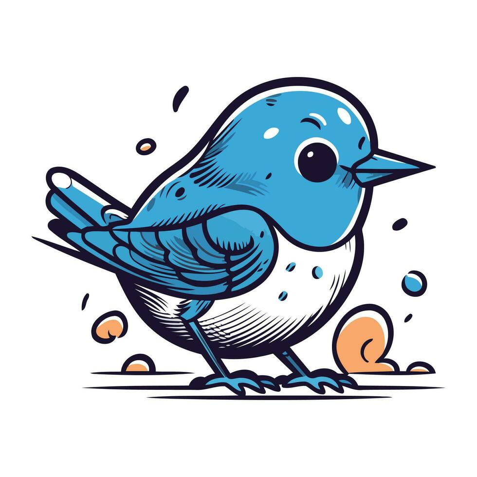 vecteur illustration de une mignonne bleu oiseau sur une blanc Contexte. dessin animé style.