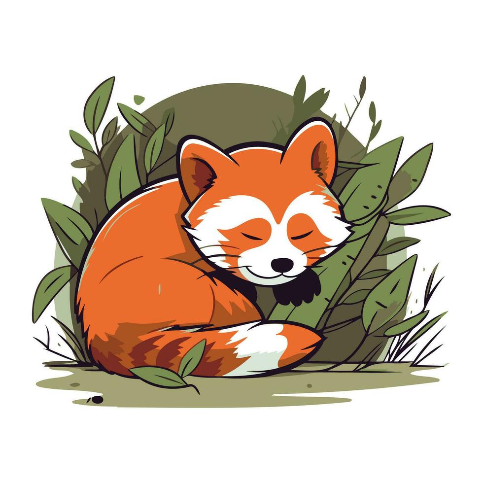 mignonne rouge Panda en train de dormir sur le herbe. vecteur illustration.