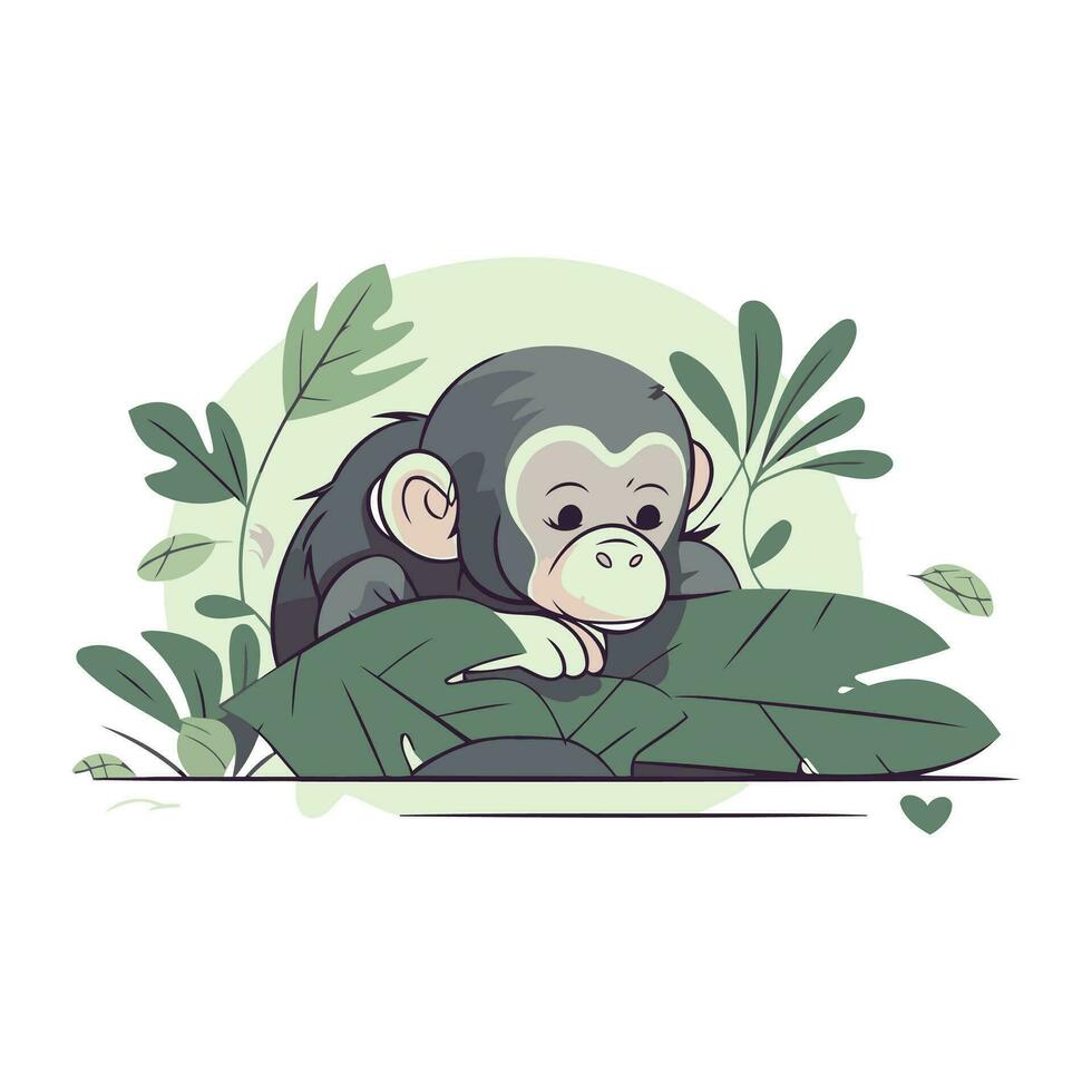 singe et vert feuilles. vecteur illustration dans plat style. dessin animé personnage.