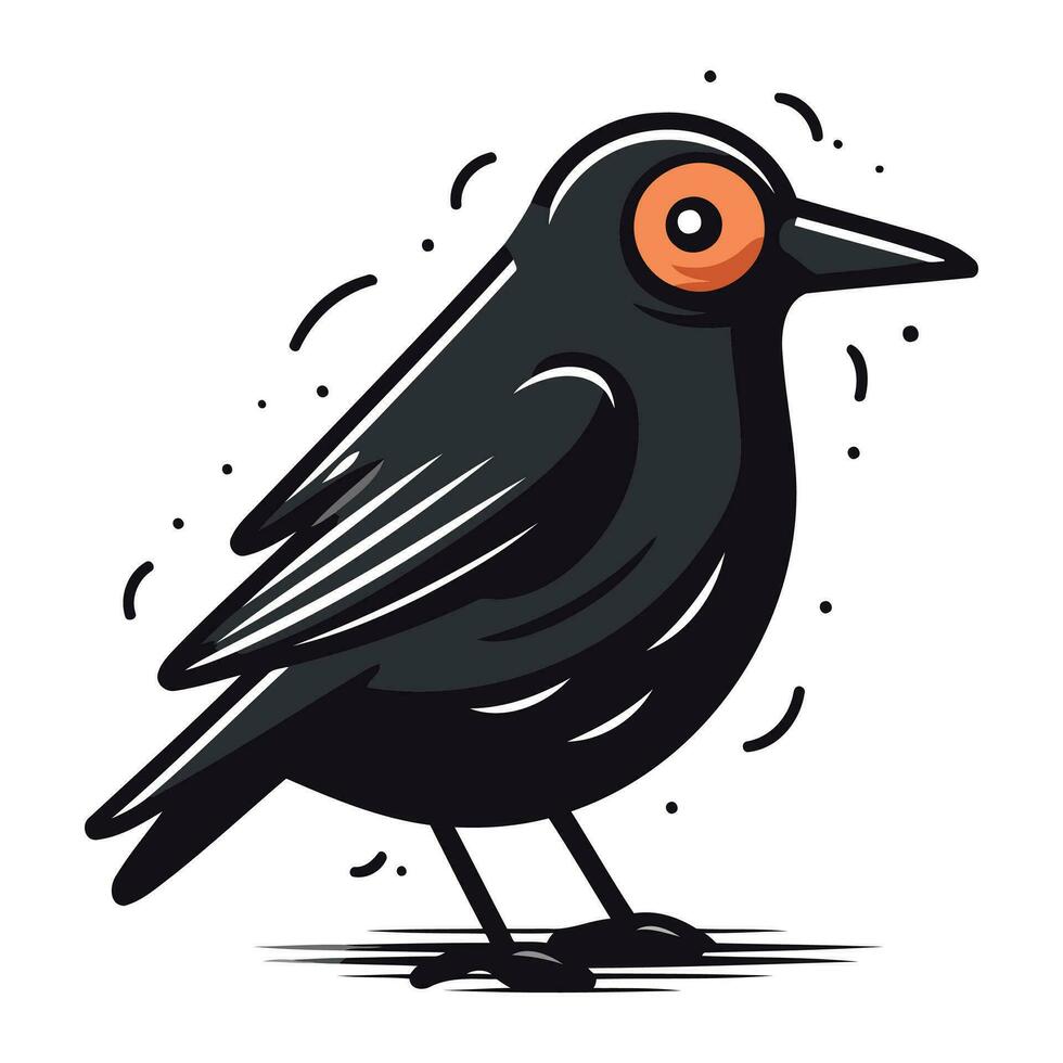 noir oiseau avec Orange yeux. vecteur illustration isolé sur blanc Contexte.