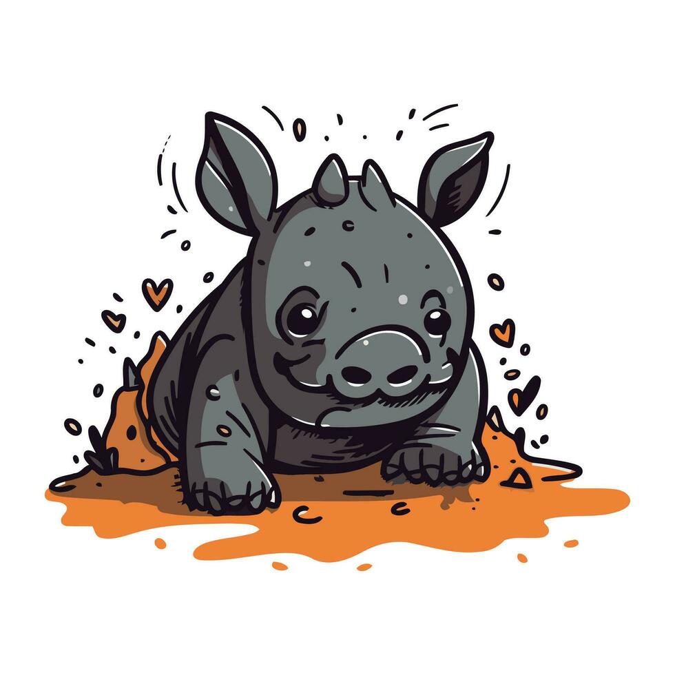 mignonne bébé rhinocéros. vecteur main tiré illustration.