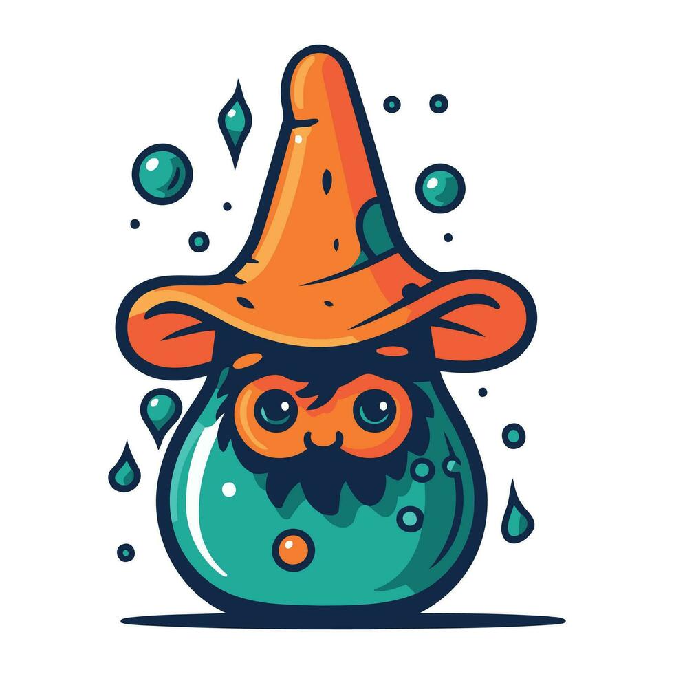 mignonne dessin animé sorcière dans une chapeau et une potion. vecteur illustration.