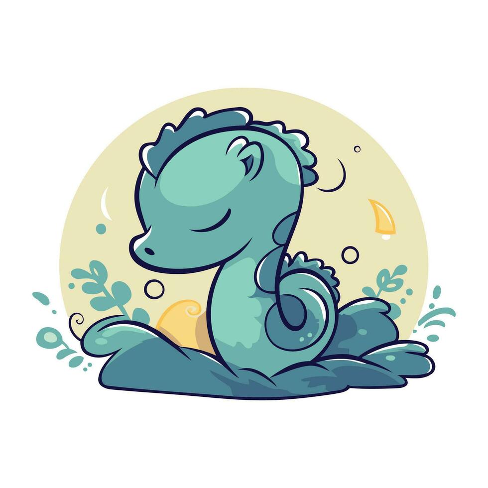 vecteur illustration de une mignonne bleu dinosaure avec escargot coquille. dessin animé style.