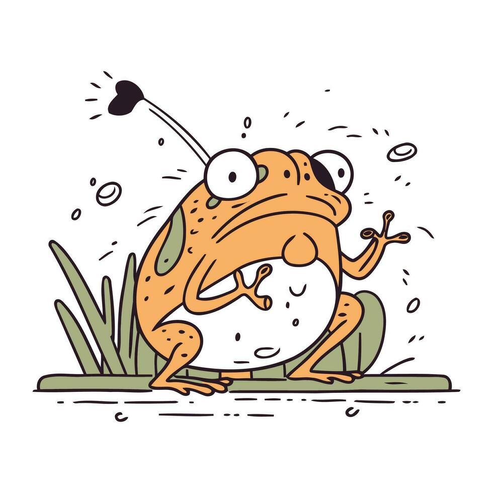 grenouille dans le herbe. vecteur illustration dans griffonnage style.