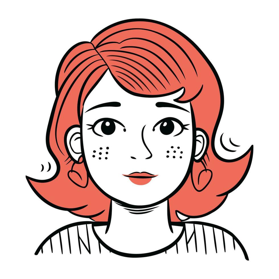 vecteur illustration de une fille avec rouge cheveux et taches de rousseur.