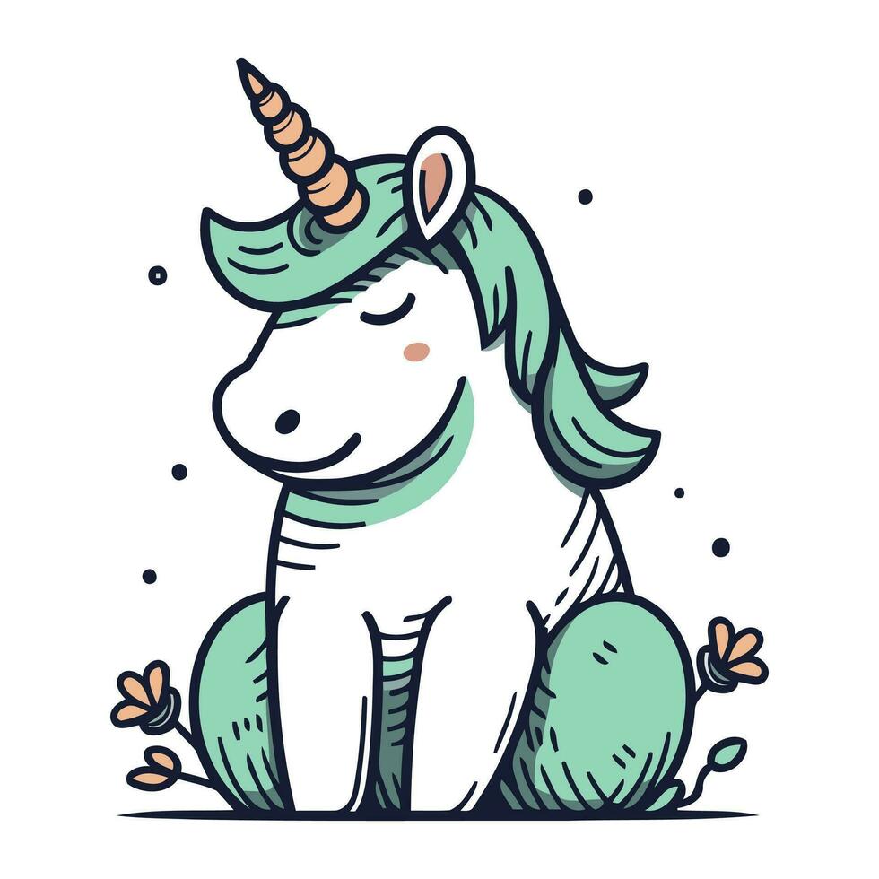 mignonne dessin animé Licorne. vecteur illustration dans griffonnage style.