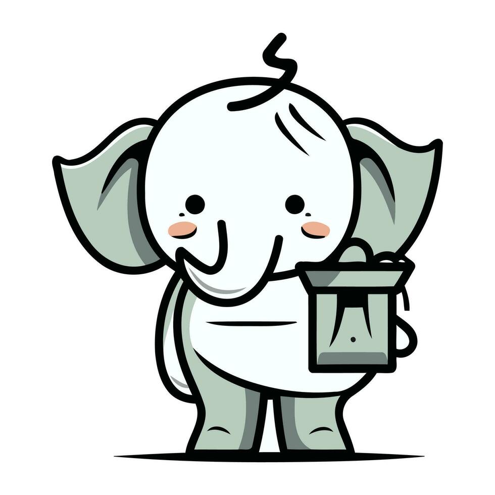 mignonne l'éléphant dessin animé mascotte personnage avec lanterne vecteur illustration