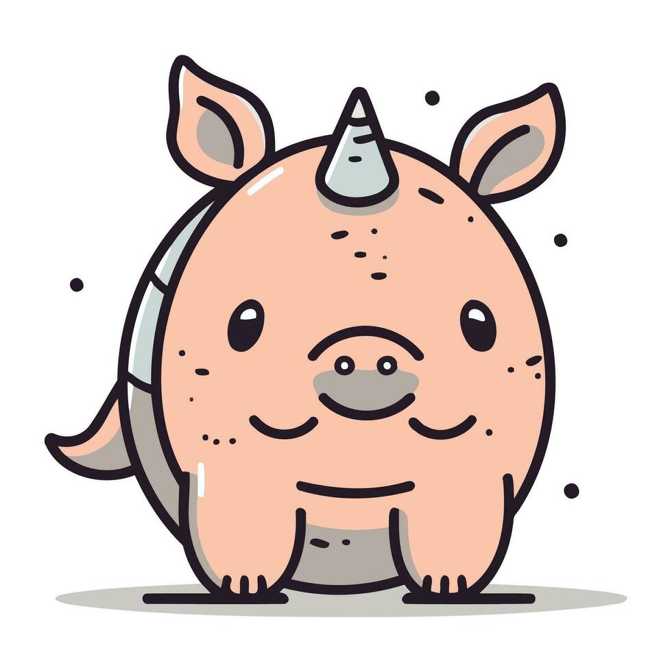 mignonne dessin animé rhinocéros avec corne. vecteur illustration.