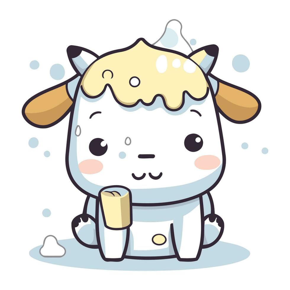 mignonne dessin animé vache avec la glace crème. vecteur illustration de une mignonne vache.