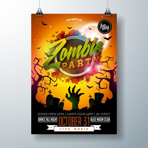 Illustration de flyer fête Halloween Zombie vecteur