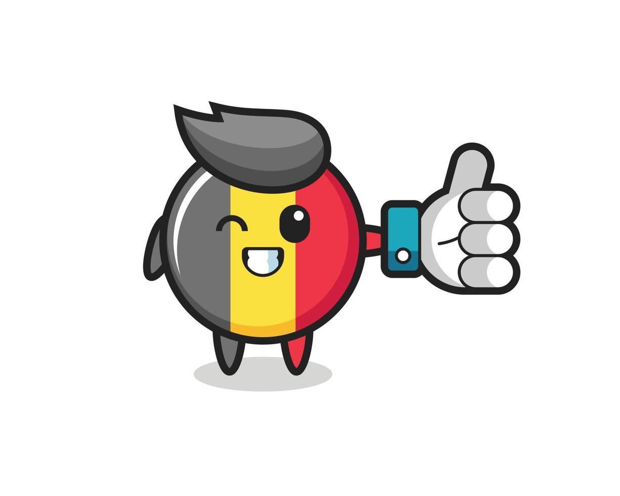 joli insigne du drapeau belge avec le symbole du pouce levé des médias sociaux vecteur