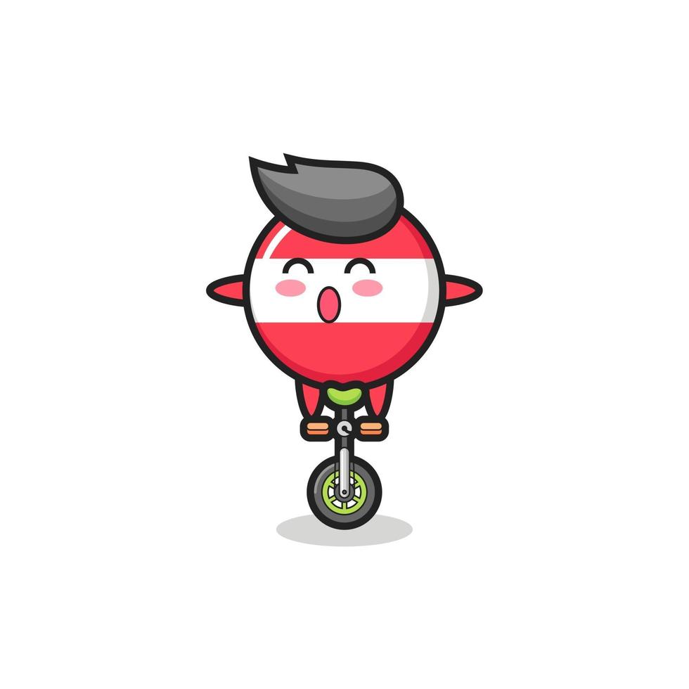 le mignon personnage insigne du drapeau autrichien fait du vélo de cirque vecteur
