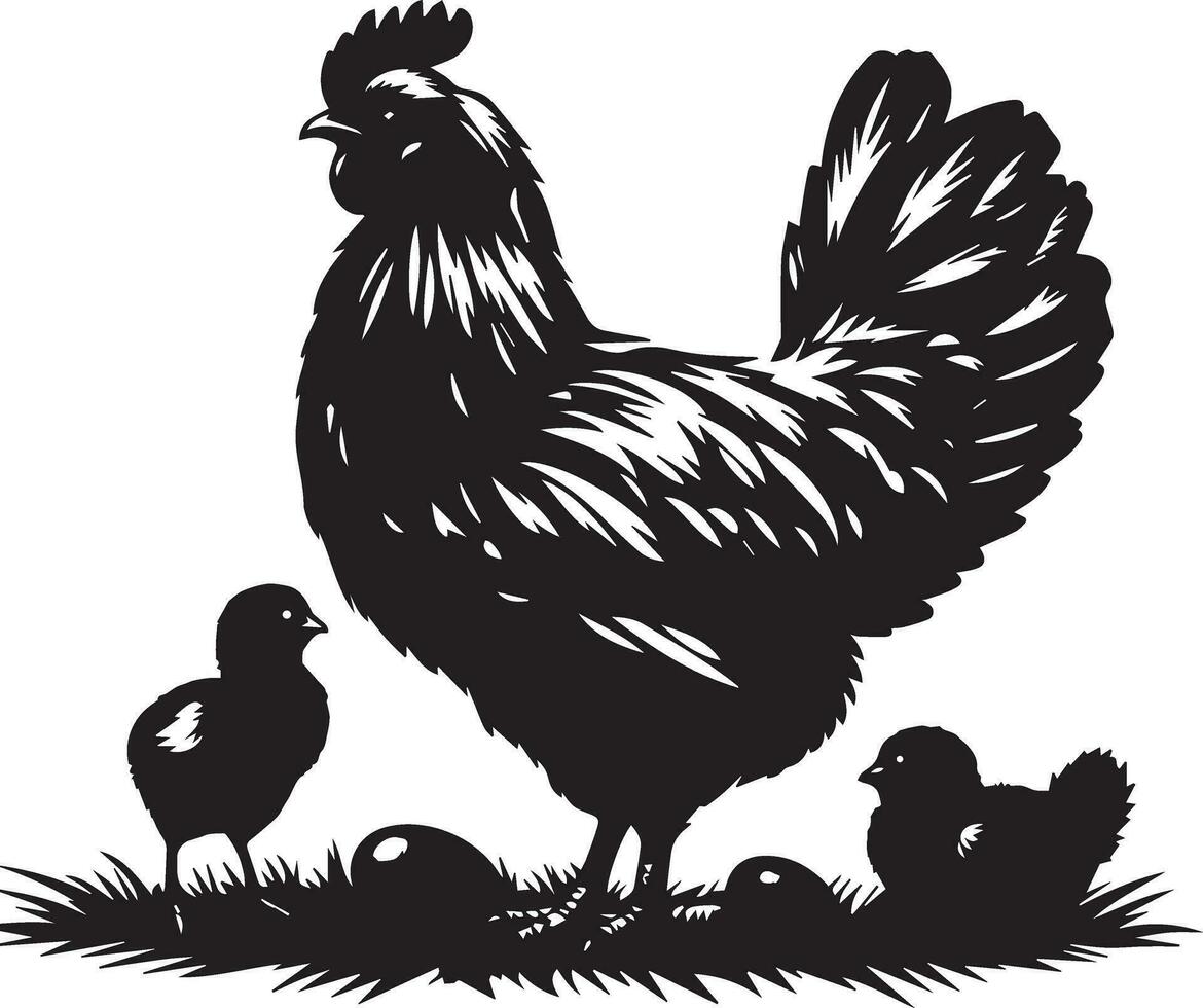 poulet vecteur silhouette avec lionceau vecteur