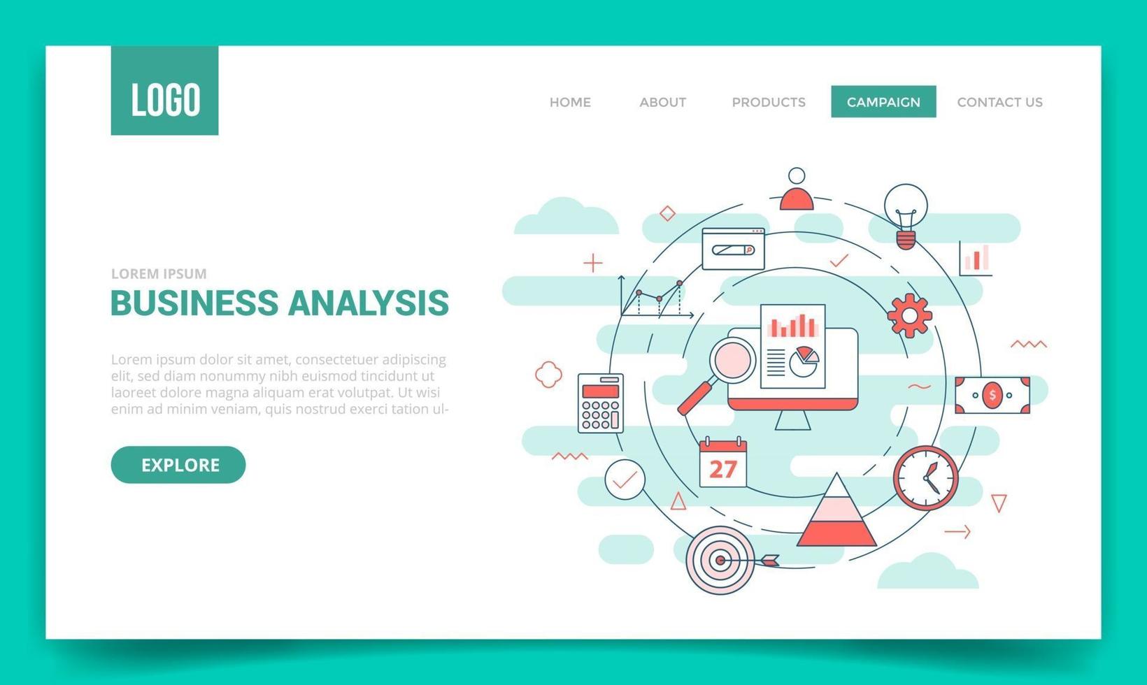 concept d'analyse commerciale avec icône de cercle pour modèle de site Web vecteur