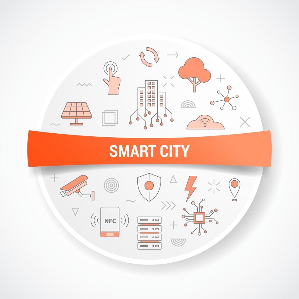 ville intelligente avec concept d'icône avec forme ronde ou circulaire vecteur