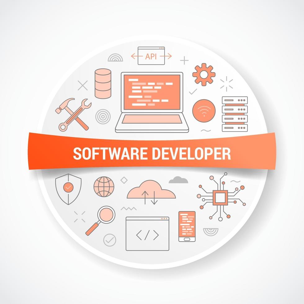 développeur de logiciels avec concept d'icône en forme de rond ou de cercle vecteur