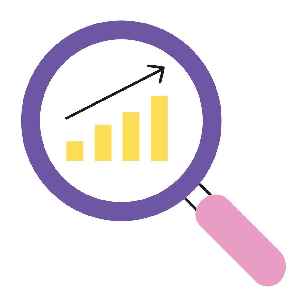 une grossissant verre icône avec une graphique, représentant Les données analyse, Les données exploration, Les données visualisation, statistiques, analytique, performance, et résultats. vecteur