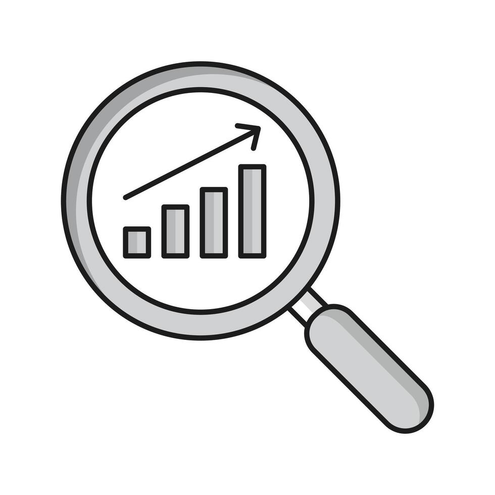 une grossissant verre icône avec une graphique, représentant Les données analyse, Les données exploration, Les données visualisation, statistiques, analytique, performance, et résultats. vecteur